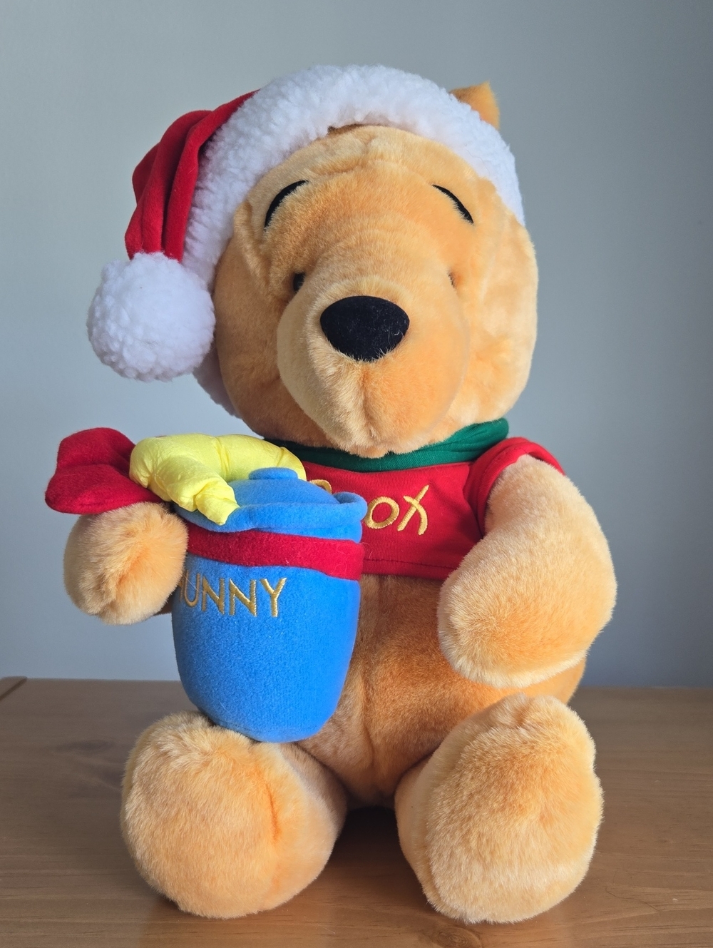 Winnie the Pooh Christmas Plush with Santa Hat and Hunny Pot